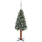 Kunstkerstboom Met Verlichting En Ballen Smal 80 Cm Pvc 180 x 72 cm Groen en rood