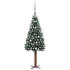 Kunstkerstboom Met Verlichting En Kerstballen Smal 50 Cm Groen 150 x 66 cm Wit en grijs