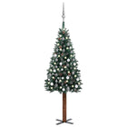 Kunstkerstboom Met Verlichting En Kerstballen Smal 80 Cm Groen 180 x 72 cm Wit en grijs