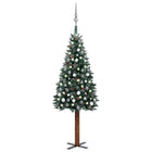 Kunstkerstboom Met Verlichting En Kerstballen Smal 20 Cm Groen 210 x 77 cm Wit en grijs