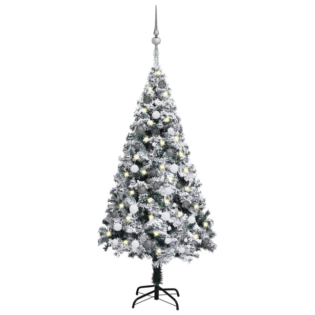 Kunstkerstboom Met Verlichting En Kerstballen 50 Cm Pvc Groen 150 x 95 cm Wit