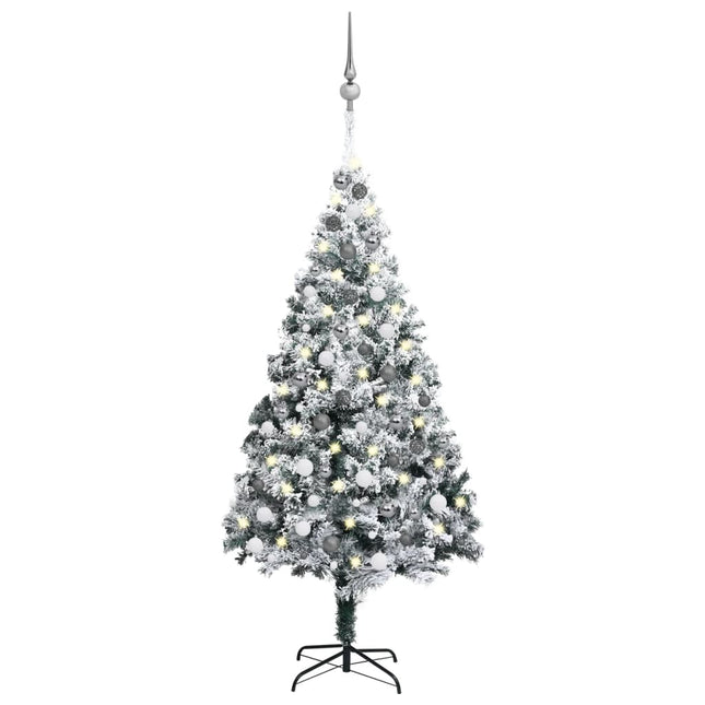 Kunstkerstboom Met Verlichting En Kerstballen 80 Cm Pvc Groen 180 x 115 cm Wit