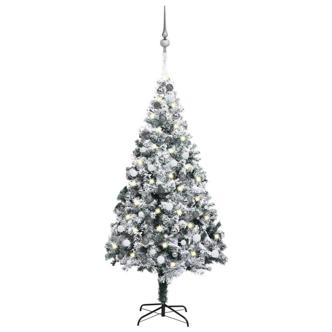 Kunstkerstboom Met Verlichting En Kerstballen 20 Cm Pvc Groen 210 x 135 cm Wit