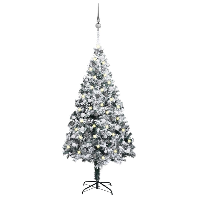 Kunstkerstboom Met Verlichting En Kerstballen 240 Cm Pvc Groen 240 x 150 cm Wit