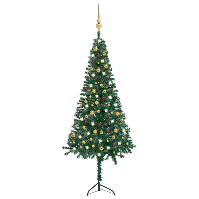 Kunstkerstboom Met Led's En Kerstballen Hoek 240 Cm Pvc 240 x 85 cm Groen en goud