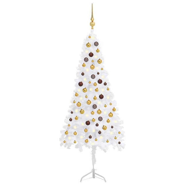 Kunstkerstboom Met Led's En Kerstballen Hoek 80 Cm Pvc 180 x 65 cm Wit en goud