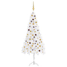 Kunstkerstboom Met Led's En Kerstballen Hoek 20 Cm Pvc 210 x 75 cm Wit en goud