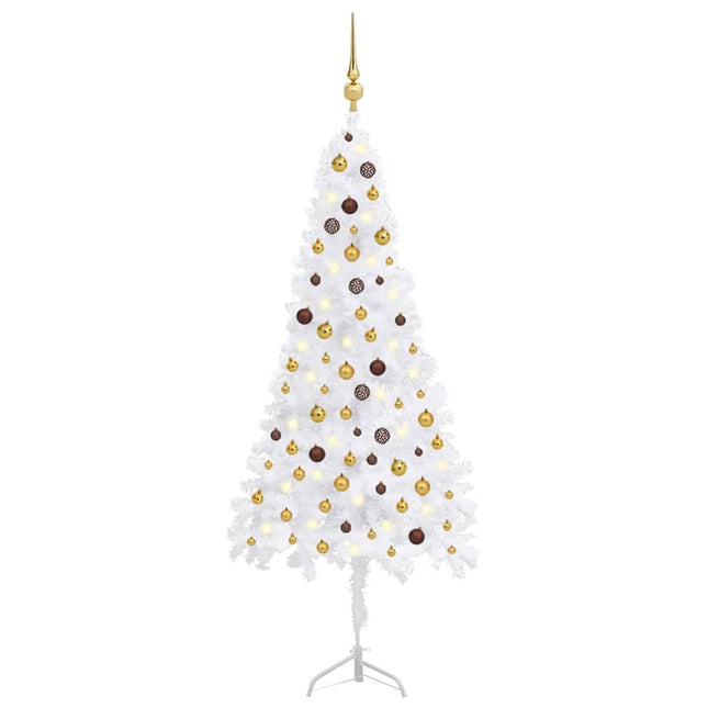 Kunstkerstboom Met Led's En Kerstballen Hoek 20 Cm Pvc 210 x 75 cm Wit en goud