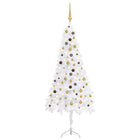 Kunstkerstboom Met Led's En Kerstballen Hoek 240 Cm Pvc 240 x 85 cm Wit en goud