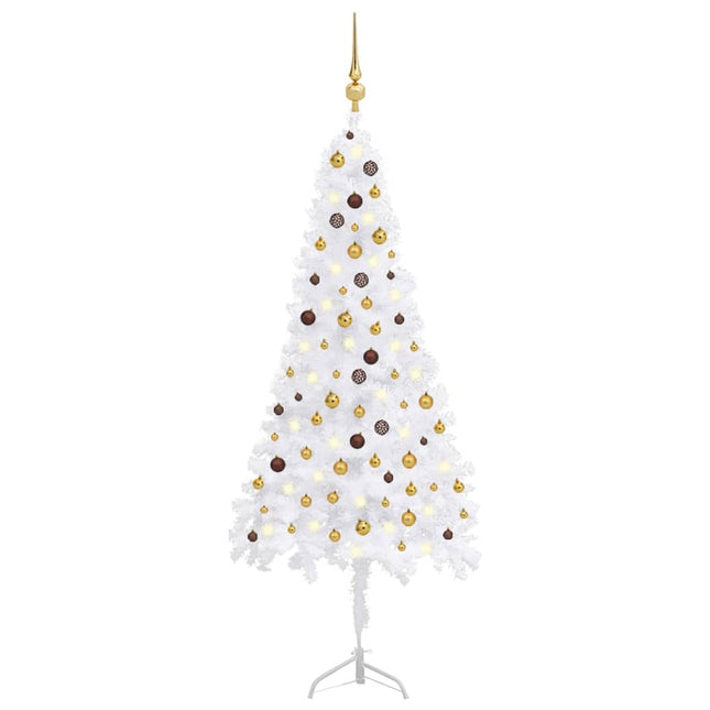 Kunstkerstboom Met Led's En Kerstballen Hoek 240 Cm Pvc 240 x 85 cm Wit en goud