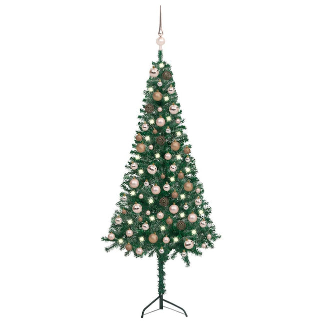 Kunstkerstboom Met Led's En Kerstballen Hoek 20 Cm Pvc Groen 120 x 45 cm green and rose