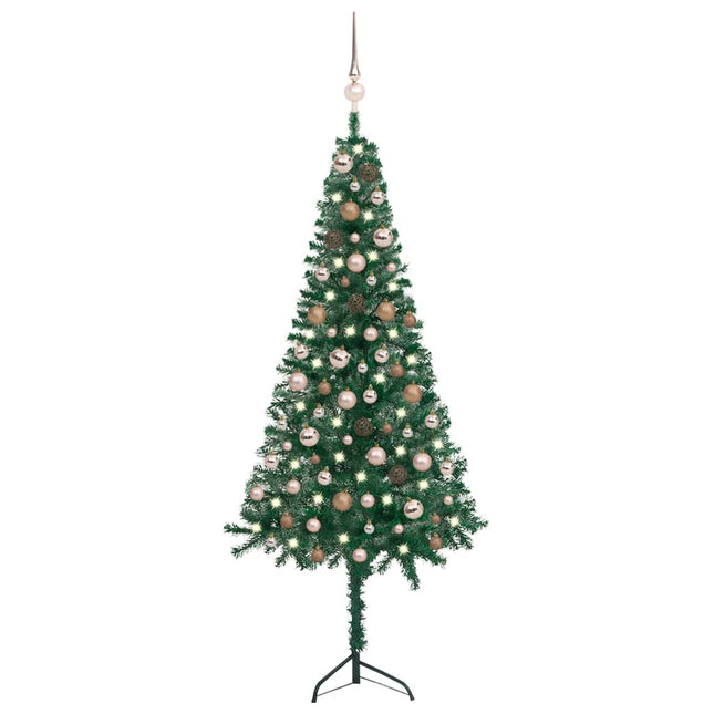 Kunstkerstboom Met Led's En Kerstballen Hoek 50 Cm Pvc Groen 150 x 55 cm green and rose