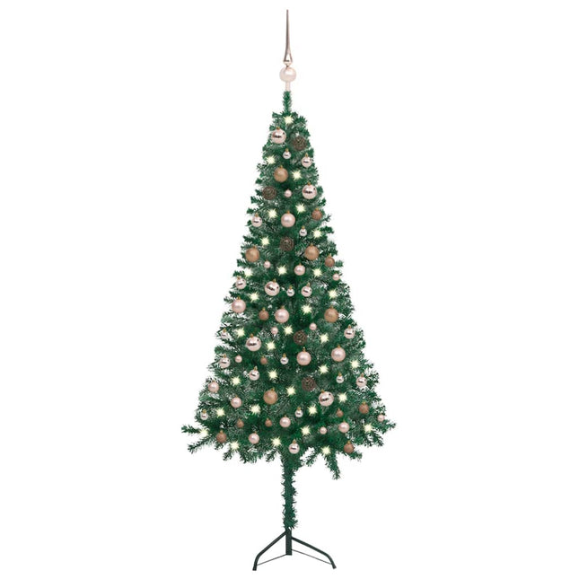 Kunstkerstboom Met Led's En Kerstballen Hoek 80 Cm Pvc Groen 180 x 65 cm green and rose