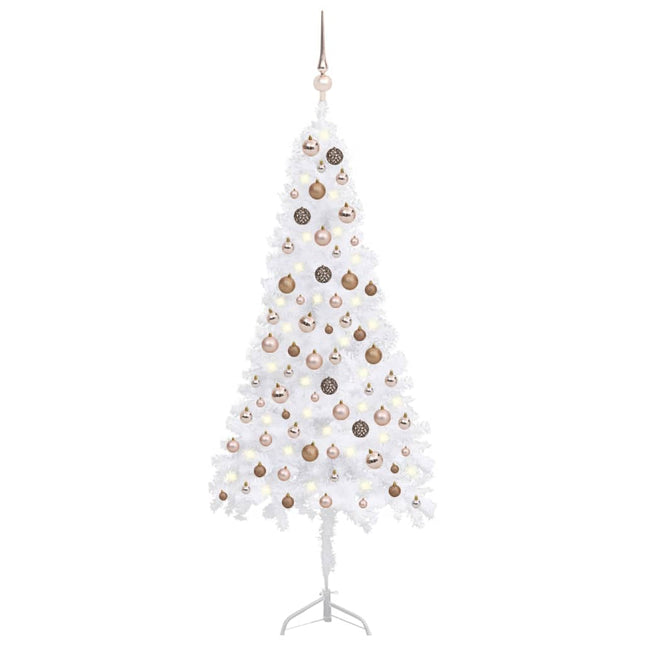 Kunstkerstboom Met Led's En Kerstballen Hoek 50 Cm Pvc Wit 150 x 55 cm white and rose