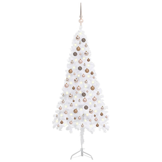 Kunstkerstboom Met Led's En Kerstballen Hoek 80 Cm Pvc Wit 180 x 65 cm white and rose