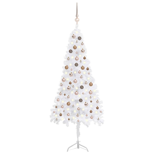 Kunstkerstboom Met Led's En Kerstballen Hoek 20 Cm Pvc Wit 210 x 75 cm white and rose