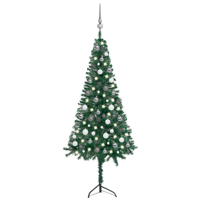 Kunstkerstboom Met Led's En Kerstballen Hoek 50 Cm Pvc 150 x 55 cm Groen en rood