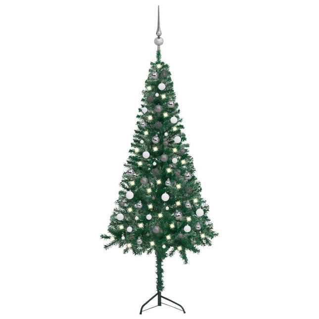 Kunstkerstboom Met Led's En Kerstballen Hoek 80 Cm Pvc 180 x 65 cm Groen en rood