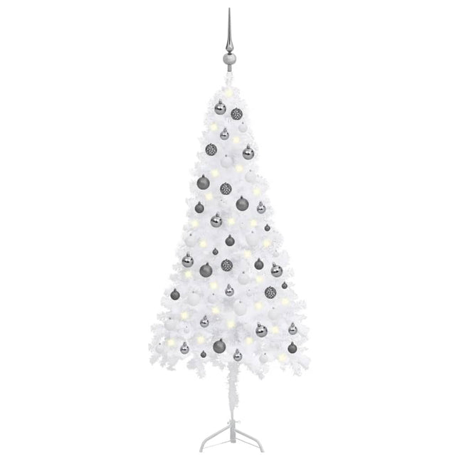 Kunstkerstboom Met Led's En Kerstballen Hoek 50 Cm Pvc 150 x 55 cm Wit en grijs