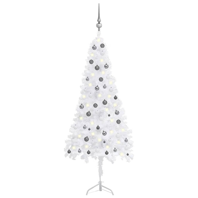 Kunstkerstboom Met Led's En Kerstballen Hoek 20 Cm Pvc 210 x 75 cm Wit en grijs