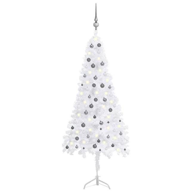 Kunstkerstboom Met Led's En Kerstballen Hoek 240 Cm Pvc 240 x 85 cm Wit en grijs