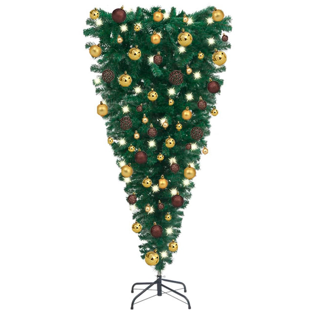 Kunstkerstboom Met Verlichting En Ballen Ondersteboven 20 Cm 120 x 65 cm Goud