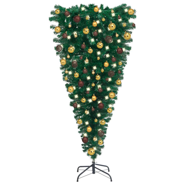 Kunstkerstboom Met Verlichting En Ballen Ondersteboven 80 Cm 180 x 90 cm Goud