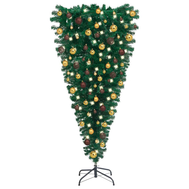 Kunstkerstboom Met Verlichting En Ballen Ondersteboven 20 Cm 210 x 110 cm Goud