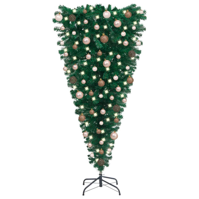 Kunstkerstboom Met Verlichting En Ballen Ondersteboven 80 Cm 180 x 90 cm Rozen