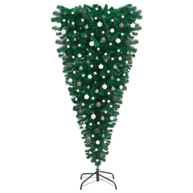 Kunstkerstboom Met Verlichting En Ballen Ondersteboven 80 Cm 180 x 90 cm Wit