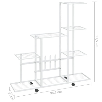 Bloemenstandaard En 94,5X25X92,5 Cm Metaal Wit 94.5 x 25 x 92.5 cm Met wiel