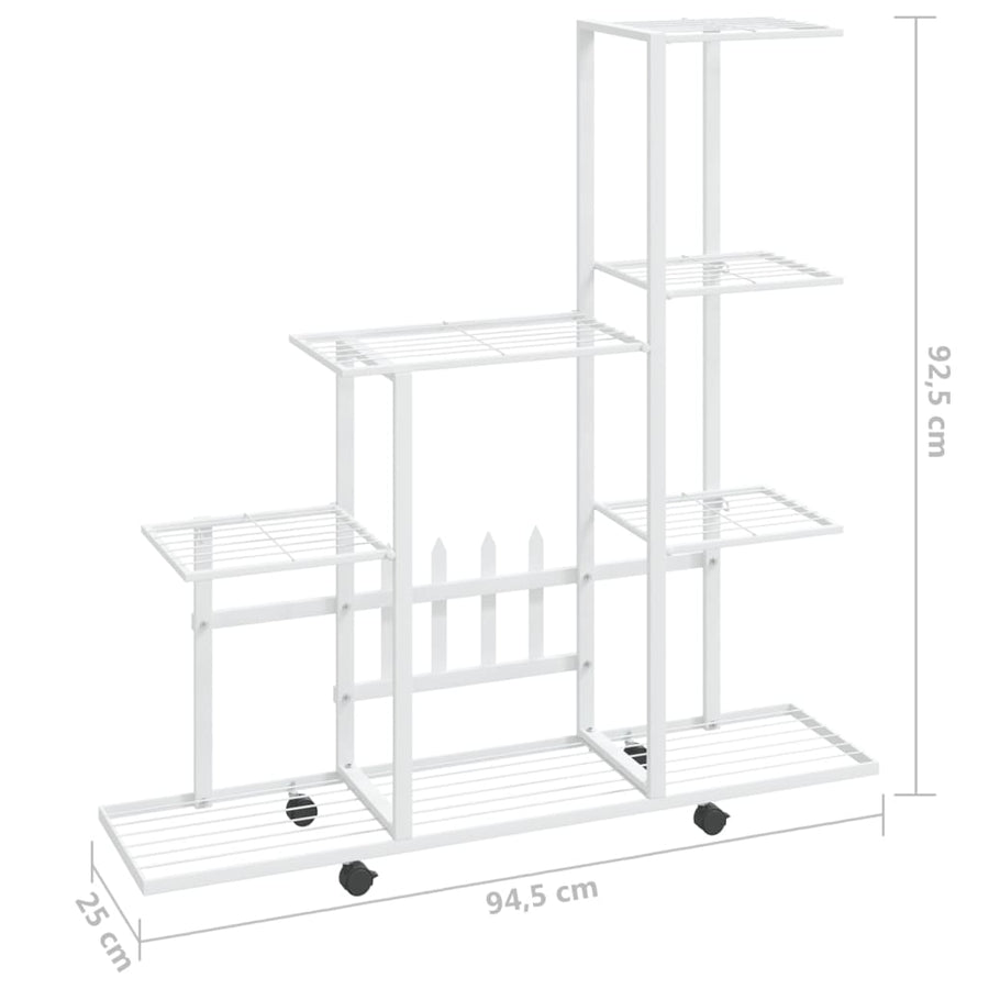 Bloemenstandaard En 94,5X25X92,5 Cm Metaal Wit 94.5 x 25 x 92.5 cm Met wiel