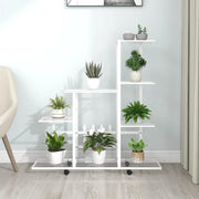 Bloemenstandaard met wielen 94,5x25x92,5 cm wit metaal