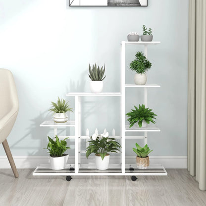 Bloemenstandaard En 94,5X25X92,5 Cm Metaal Wit 94.5 x 25 x 92.5 cm Met wiel