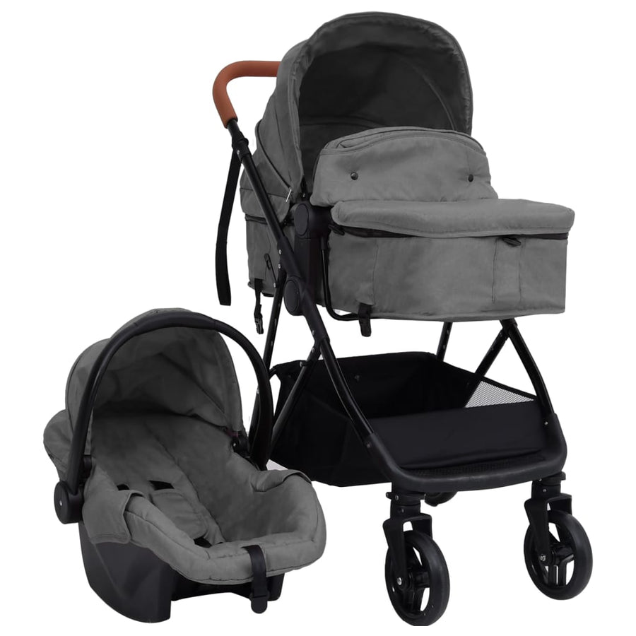 Kinderwagen Staal En Zwart Lichtgrijs 3-in-1