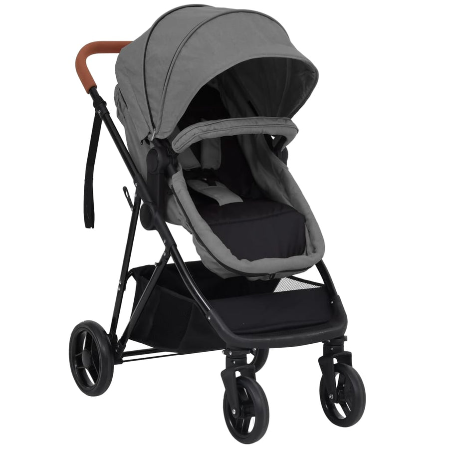 Kinderwagen Staal En Zwart Lichtgrijs 3-in-1
