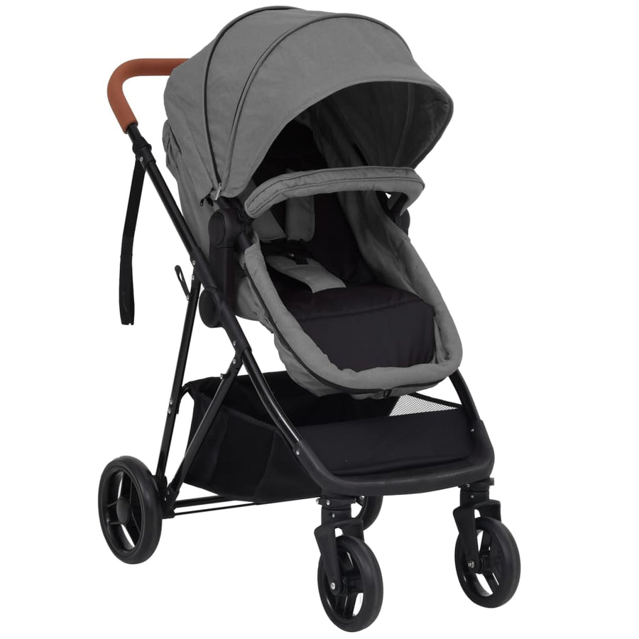 Kinderwagen 2-in-1 staal lichtgrijs en zwart Lichtgrijs 2-in-1
