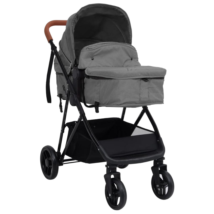 Kinderwagen 2-in-1 staal lichtgrijs en zwart Lichtgrijs 2-in-1