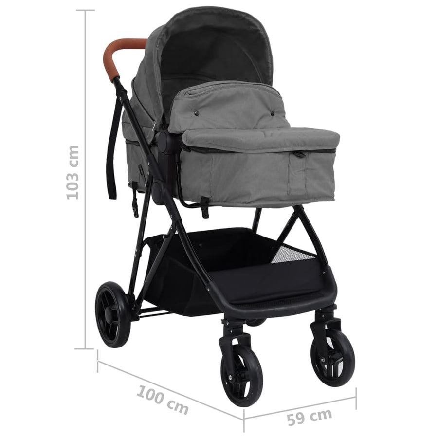 Kinderwagen 2-in-1 staal lichtgrijs en zwart Lichtgrijs 2-in-1