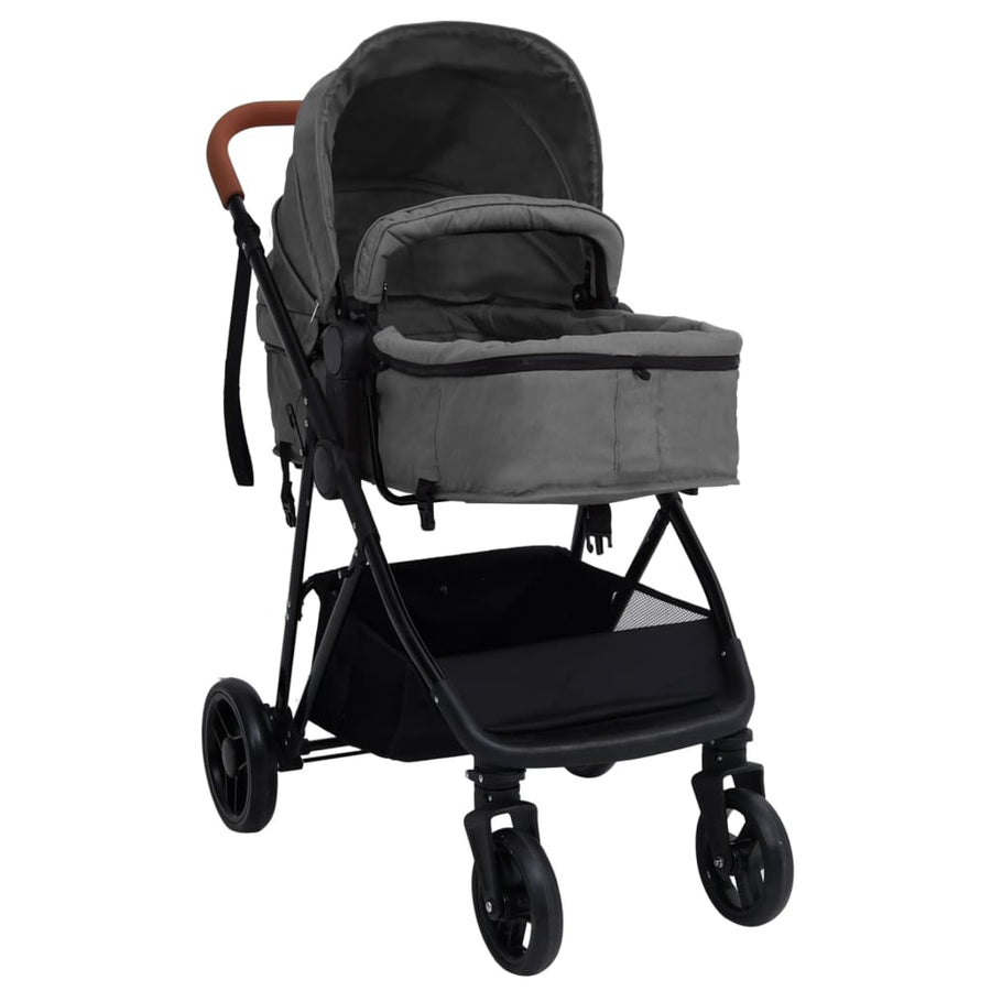 Kinderwagen 2-in-1 staal lichtgrijs en zwart Lichtgrijs 2-in-1