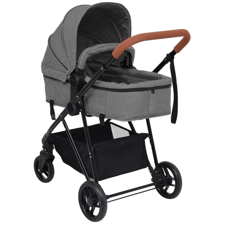Kinderwagen 2-in-1 staal lichtgrijs en zwart Lichtgrijs 2-in-1