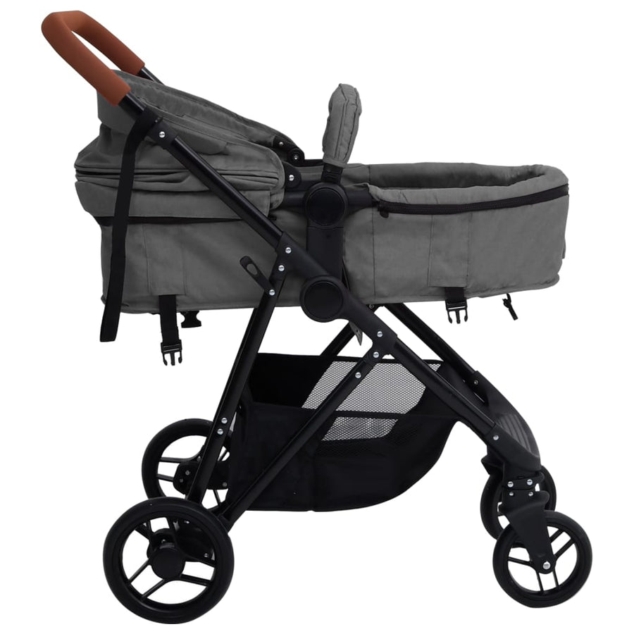 Kinderwagen 2-in-1 staal lichtgrijs en zwart Lichtgrijs 2-in-1