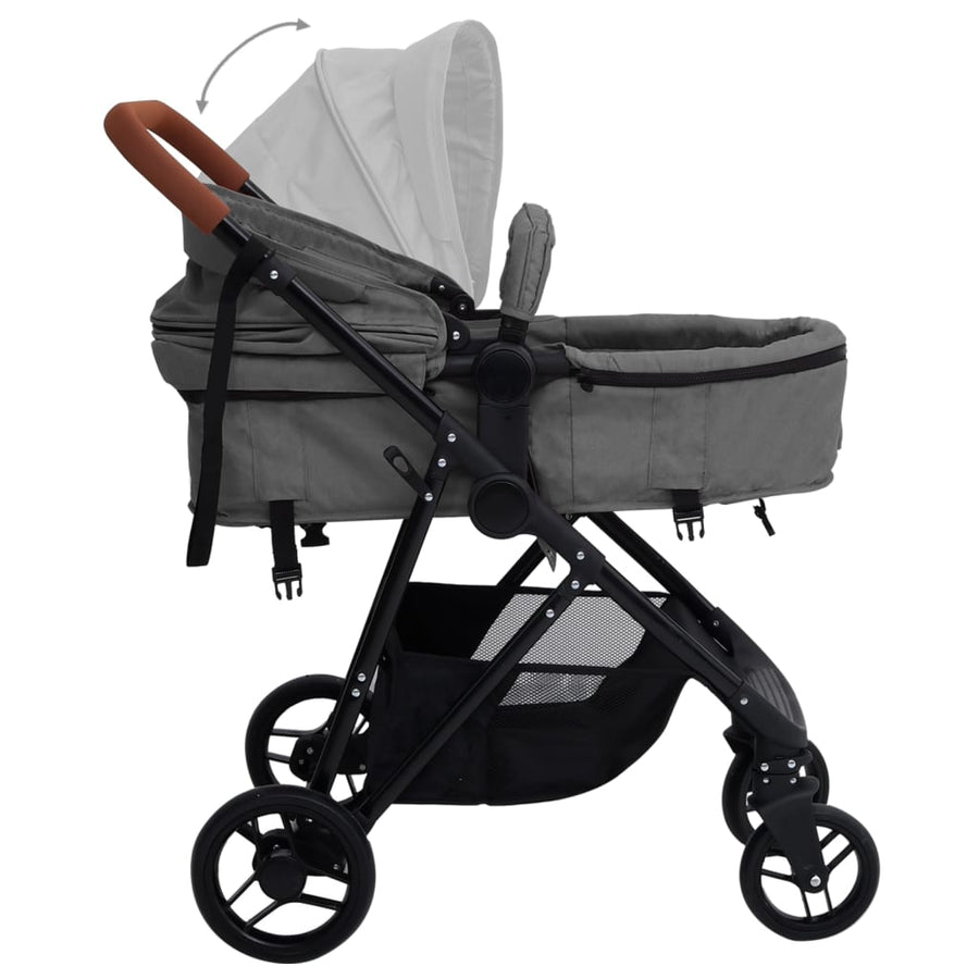 Kinderwagen 2-in-1 staal lichtgrijs en zwart Lichtgrijs 2-in-1