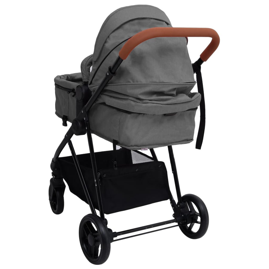 Kinderwagen 2-in-1 staal lichtgrijs en zwart Lichtgrijs 2-in-1