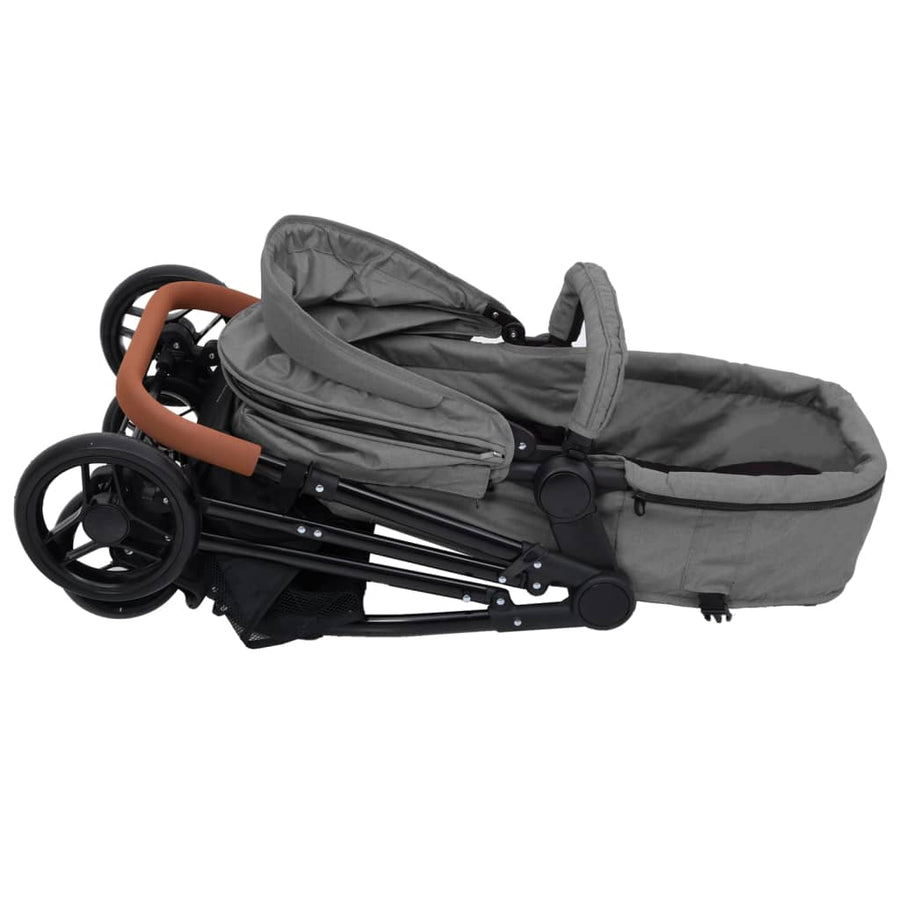 Kinderwagen 2-in-1 staal lichtgrijs en zwart Lichtgrijs 2-in-1