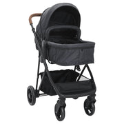 Kinderwagen 2-in-1 staal antraciet zwart 59x100x103 cm