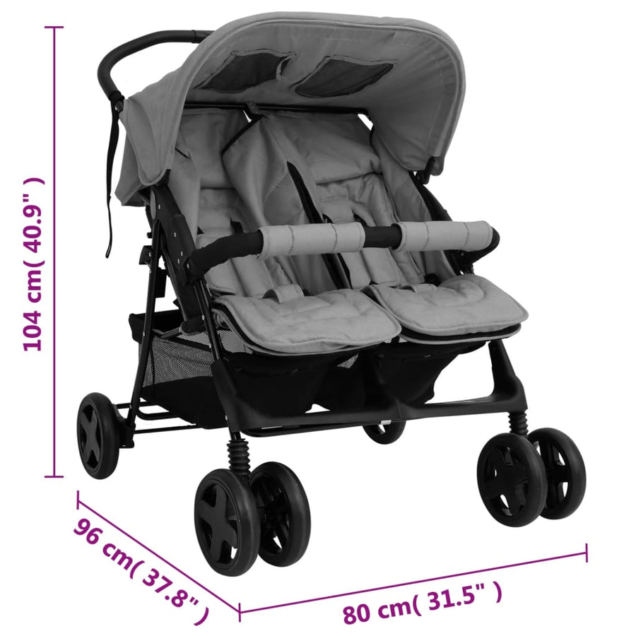 Tweelingkinderwagen Staal Lichtgrijs