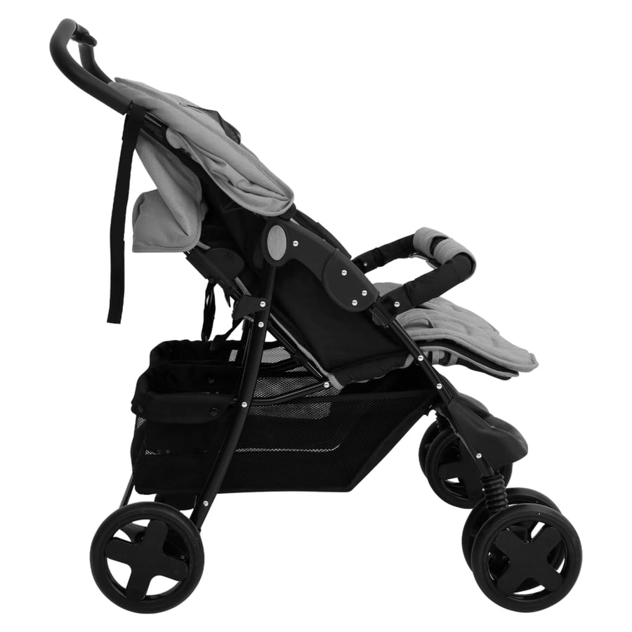Tweelingkinderwagen Staal Lichtgrijs