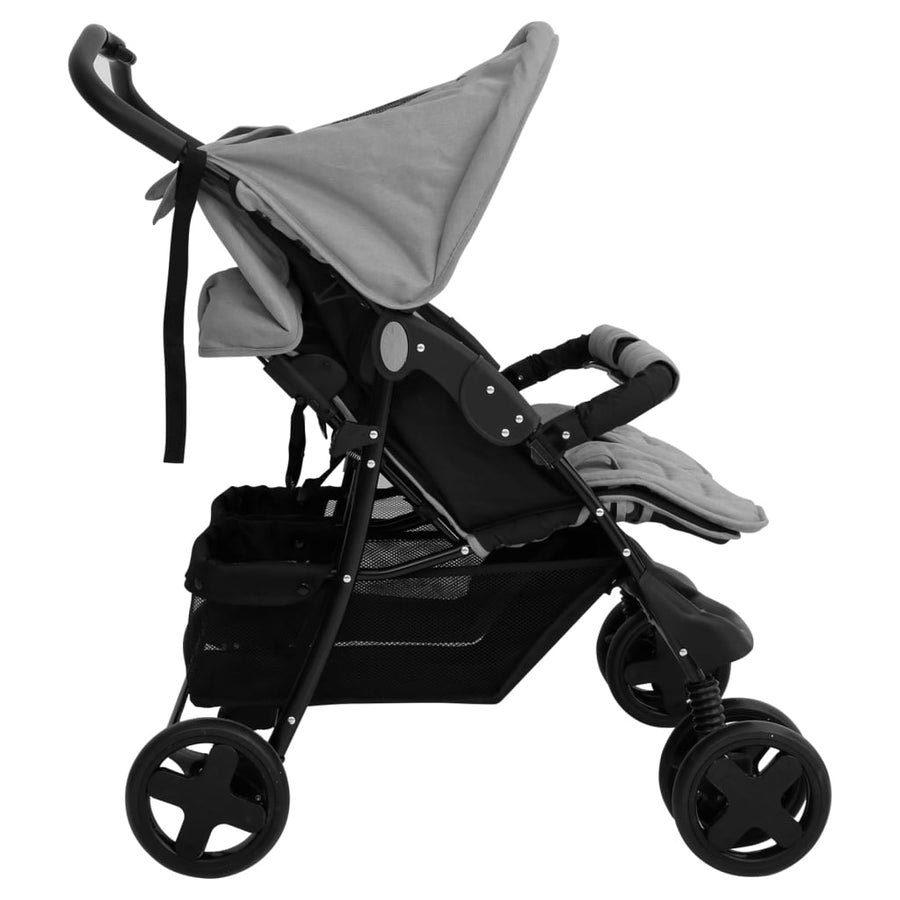 Tweelingkinderwagen Staal Lichtgrijs