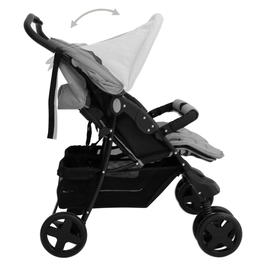 Tweelingkinderwagen Staal Lichtgrijs